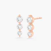 Pendientes de barra con 3 diamantes de 0.20ct, corte brillante, chapados en oro de 14K, cierre a presión, diamantes cultivados en laboratorio, corte delicado, joyería minimalista.