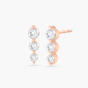 Pendientes de Barra con 3 Diamantes de Oro Sólido de 10K, 14K y 18K, Diamantes Cultivados en Laboratorio, Corte Redondo, Joyería Minimalista, Fabricante, Venta al Por Mayor, Personalizado - Product Image 6