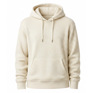 OEM High demand <b>Men's</b> Waffle Knit Hoodie Textured <b>Pullover</b> Ivory color Hooded Sweatshirt Streetwear - Product Image 1