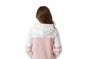 Sudadera con capucha de punto transpirable para mujer OEM, con patrón geométrico, cremallera frontal y logo formal, ideal para verano. - Product Image 4