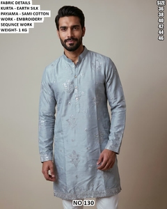 Kurta en soie pour homme avec broderies et sequins, coupe classique, longueur cheville, tenue traditionnelle indienne et pakistanaise pour mariage NO 130 - Product Image 3
