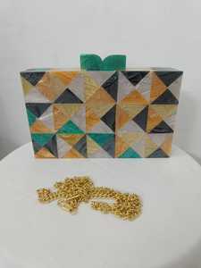 Precio Directo de Fábrica, Bolso de Resina de Diseño Vintage, Colores Mezclados, Cadena de Metal Desmontable para el Hombro, para Damas de Honor, Bodas y Banquetes - Product Image 1