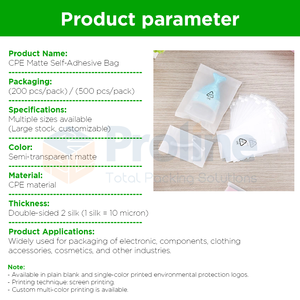 Vente en gros de sacs auto-adhésifs en plastique mat CPE pour vêtements, écouteurs, projecteurs, accessoires informatiques pour téléphones portables - Product Image 3