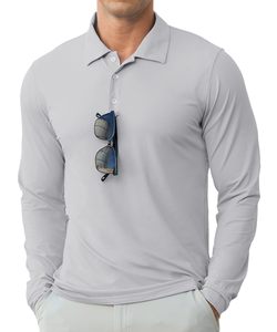 Chemises de golf pour hommes à manches longues UPF 50+ avec col performance, en polyester et élasthanne, légères, décontractées, séchage rapide, pour l'été - Product Image 1
