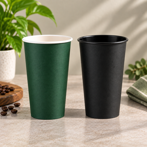 Gobelets à café jetables en papier kraft biodégradable, matériaux recyclés, qualité alimentaire, à paroi simple, écologiques, pour boissons chaudes, verts - Product Image 3
