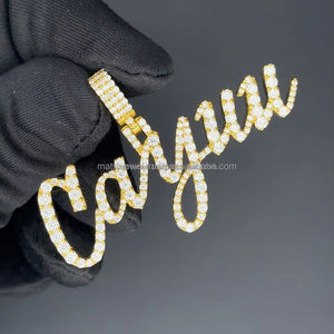 Personalizado VVS Moissanite nombre Hip Hop mujeres joyería fina Iced Out letra encanto collar 925 plata esterlina rapero colgante - Product Image 2