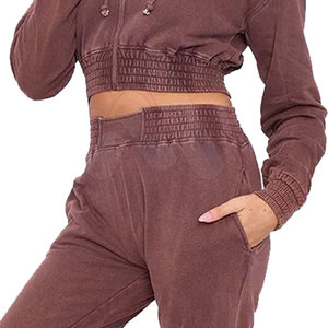 Conjunto de Sudadera y Pantalones Jogger de Invierno para Mujer, con Capucha, Lavado Ácido, Color Sólido, Transpirable, con Logotipo Personalizado, Venta al por Mayor - Product Image 3