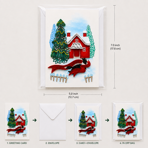 Carte de Noël en quilling en gros, motif Cabane de Noël Cozy Winter Wonderland, impression numérique 3D personnalisée faite à la main sur papier - Product Image 6