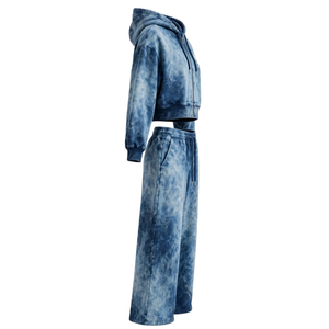 Ensemble de survêtement streetwear deux pièces pour femme : sweat à capuche court zippé bleu délavé et pantalon de jogging large - Product Image 3