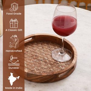 Plateau de service artisanal en bois d'acacia, petit modèle, design luxueux, peint à la main |   Plateau Chatai |   Table à manger pour le petit-déjeuner, décoration de la maison, en bois - Product Image 2