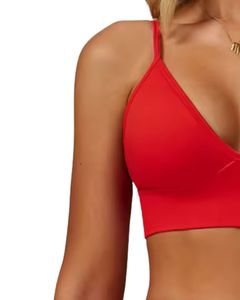 Conjunto de sujetador sin costuras y pantalones cortos de cintura alta para mujer, rojo, suave, elástico, transpirable, moldeador, ropa deportiva, conjunto para hacer ejercicio. - Product Image 2