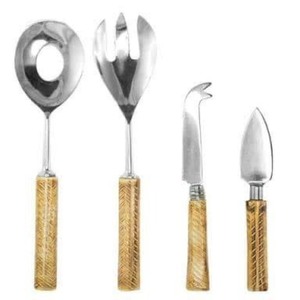 Juego de cubiertos forjados de acero inoxidable 18/10 de la más alta calidad con mangos de madera, incluyendo cuchillo, cuchara y tenedor. - Product Image 1