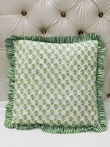 Handmade Bohemian Cotton Frill <b>Cushion</b> Cover Indian Block <b>Print</b> Floral Portrait Luxury Throw Pillow Covers Home Decor - Product Image 2
