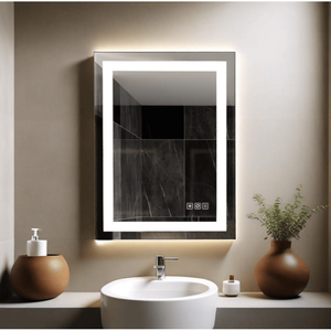 Specchio LED da Bagno Rettangolare 18"x24" da Parete, Antiappannamento e Antigraffio con Vetro Temperato e Cornice in MDF - Product Image 1