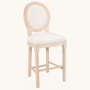 Set di 2 Sgabelli da Bar in Stile Country Francese in Legno con Seduta Imbottita Beige - Product Image 3