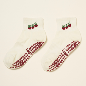 <b>Custom</b> Logo Anti Slip Yoga <b>Socks</b> Ankle Cotton <b>Grip</b> <b>Socks</b> With Cherry Pattern For Women Summer Wear - Product Image 1