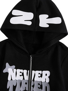 Sudadera con capucha extragrande con cremallera y estampado gráfico, estilo casual urbano, mezcla de algodón premium, con cremallera completa, unisex, a la moda. - Product Image 3