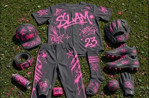 Conjunto de Uniforme de Béisbol Transpirable de Poliéster para Hombre y Mujer, Jersey con Botones, Pantalones, Gorra, Guantes y Tacos, Negro y Rosa - Product Image 4