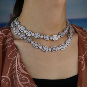 Iced Out Geometric Tennis Chain Necklace for Women Diamond <b>Choker</b> Necklace Luxury Hip Hop Jewelry Statement Layered Necklace - Product Image 4
