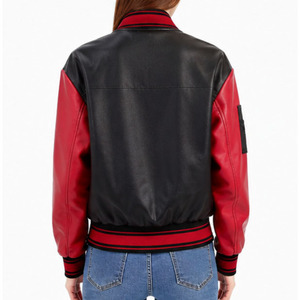<b>Women's</b> Black & Red Real Leather Varsity Bomber <b>Jacket</b> | Casual Zip-Up Baseball <b>Jacket</b> | OEM ODM Custom Wholesale - Product Image 2