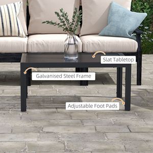 Tavolino da Caffè Leggero da Esterno Nero Rettangolare, Tavolo Laterale da Patio con Struttura in Acciaio e Piano in HDPE per Giardino e Balcone - Product Image 4