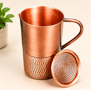 Carafe à eau en cuivre avec couvercle, artisanale, martelée, pichet ayurvédique pour les bienfaits détoxifiants, vaisselle traditionnelle indienne - Product Image 6