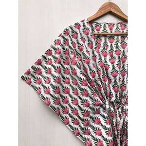 Kaftan floral violet pour femme, robe longue décontractée à manches courtes, style indien, paréo de plage naturel, tenue de nuit, cache-maillot de bain - Product Image 3