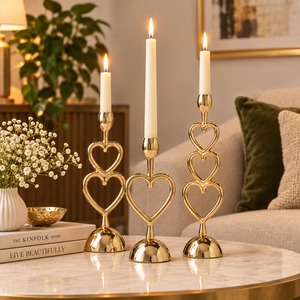 Golden Heart Shape <b>Candle</b> Stand <b>Set</b> Brass Home Decor 20 24 28cm Valentine's Day Decoration - Product Image 2