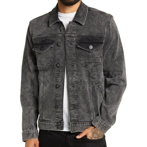 Veste en jean classique pour homme, coupe régulière, col rabattu, coton lavé, couleur unie, style décontracté d'automne - Product Image 2