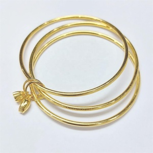 Bracelet triple lotus en argent plaqué or 24 carats de haute qualité, prix d'usine, cadeau de mariage classique, bijoux pour fête - Product Image 6