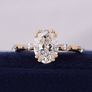 แหวนหมั้นเพชรทรงรีรับรองโดย IGI ทองคำขาว 14k ประดับเพชรแบบ Pave - Product Image 1