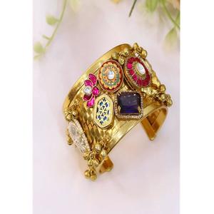 Hermosos Brazaletes Abribles de Moissanita y Kundan con Baño de Oro de Estilo Clásico Antiguo, Juego de Dos Brazaletes para Mujer - Product Image 1