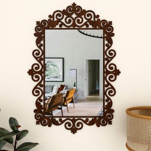 Geometrical Shape Glass Wall <b>Mirror</b> with Wooden <b>Frame</b> Scandinavian Design Decorative Bathroom <b>Mirror</b> - Product Image 1