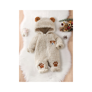 Cute Brown Faux Fur Hooded Footies For Infants & Toddlers Soft Winter Onesie With Zipper Closure Unisex Full Sleeve - Product Image 6
