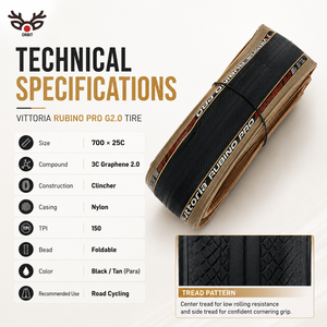 Pneu de vélo de route Vittoria Rubino Pro 2.0 700x25C, revêtement en caoutchouc Skinwall/Para Color - Product Image 2