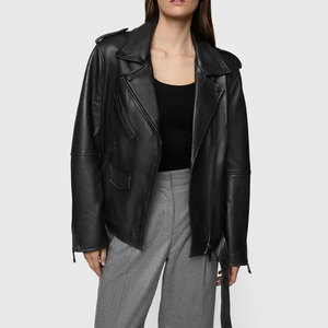 Chaqueta de cuero para mujer, estilo motero, con cremallera, impermeable, ecológica, informal, holgada, de invierno, para la calle - Product Image 1