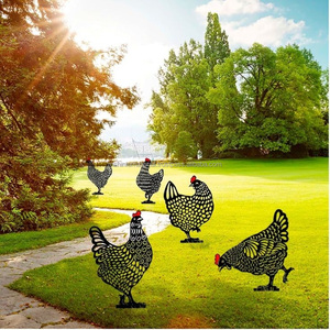 Adorno Metálico para Jardín, Estilo Rústico, con Diseño de Gallo, Gallina y Pollito, Resistente, para Decoración de Césped - Product Image 5