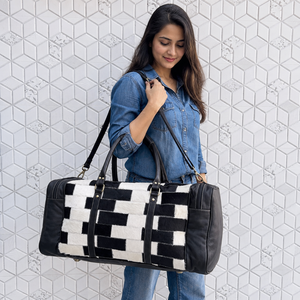 High Quality 2026 Cowhide Leather Luggage <b>Bags</b> Checks Design Handmade <b>Bag</b> Unisex Travel <b>Bag</b> Multi Uses Big Size Duffel <b>Bag</b> - Product Image 3