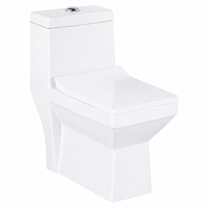 Inodoro de una pieza con taza alargada, sifón en S, doble descarga, de porcelana, montaje en suelo, diseño contemporáneo, para baño, 650x360x740mm - Product Image 1