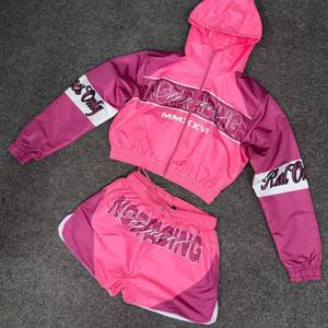 Ensemble veste coupe-vent et short réversible unisexe personnalisé, style streetwear, avec fermeture éclair, logo brodé réfléchissant, 100% nylon imperméable, printemps - Product Image 1