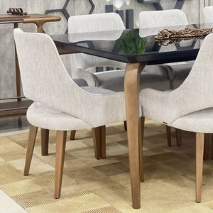 Juego de Comedor Moderno de Lujo con Mesa de Madera de Teca y Sillas Tapizadas Contemporáneas para Hotel o Villa - Product Image 2