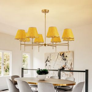 Lampadario a sospensione rustico in rattan a 8 luci, stile boho, oro, 38.6 cm, regolabile in altezza - Product Image 4