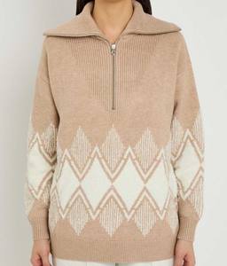 Pull zippé pour femme effet tricot torsadé - Pull d'hiver classique - Tricot doux et respirant pour femme, mode automne - Product Image 2