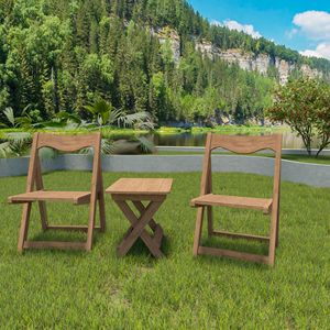 HIPS Material <b>Foldable</b> Small Outdoor Bistro Set with 2 Chairs and Rectangular Teak <b>Table</b> <b>Garden</b> Targeted Furniture - Product Image 4