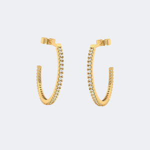 Pendientes de Aro Abierto con Incrustaciones de Diamantes Redondos de Corte Brillante de 0.20CTW en Oro Sólido - Product Image 4