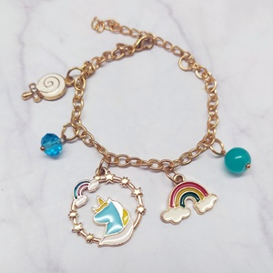 Pulsera de Aleación de Zinc con Unicornio, Cuentas de Arcoíris, Decoración de Hadas, Ajustable, Joyería de Fantasía para Uso Diario - Product Image 1