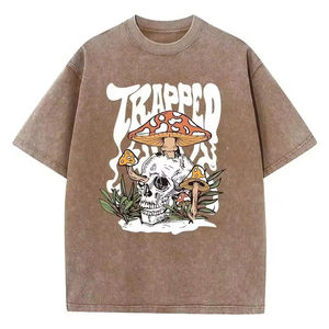 Camiseta Gráfica de Manga Corta con Cuello Redondo para Hombre, Estilo Urbano, Ajuste Delgado, Transpirable, Ecológica, con Diseño de Calavera de Hongo Trampado, de Algodón Estampado - Product Image 2