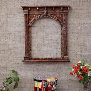 Handcrafted Antique Solid Wood <b>Wall</b> <b>Mirror</b> Carved Rustic Decorative <b>Mirror</b> Arched Glass Home Decor - Product Image 4