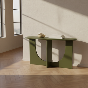 TABLE DE CONSOLE / TABLE D'APPUI en bois d'hévéa durable et placage de chêne MDF pour salle à manger et restaurant, décoration intérieure, couleur verte - Product Image 2