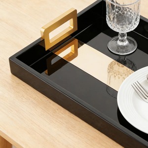 Bandeja de Servir de Lujo Negra y Dorada con Asas, Ideal para Té, Café, Bocadillos, Desayuno y Decoración del Hogar, de la India - Product Image 4